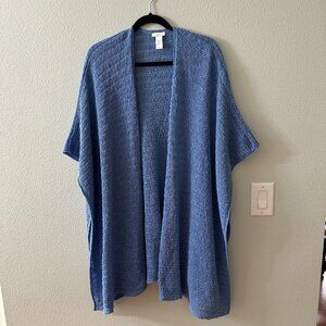 J. Jill Blue Cotton Blend Knit Poncho Shawl One Size Women's Cardigan